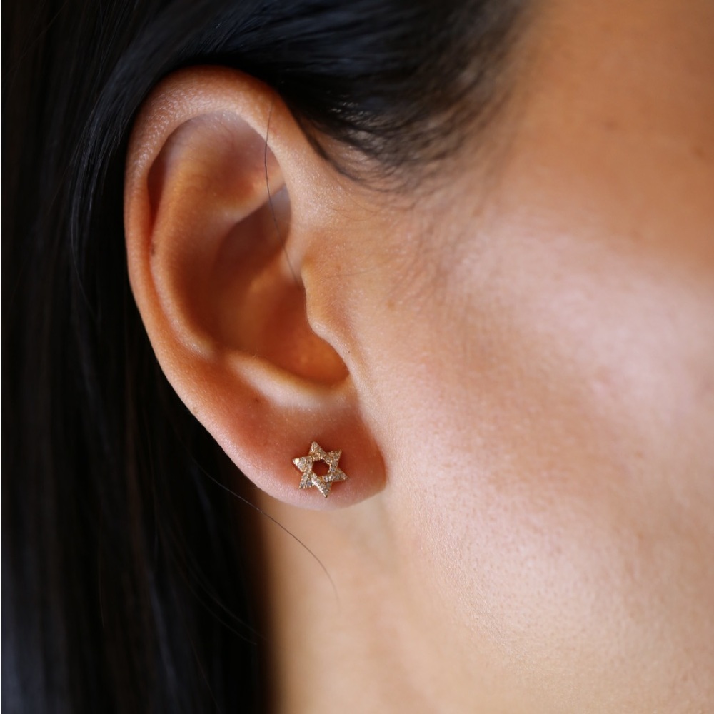 Star Of David Studs Earrings Yellow Gold Diamonds